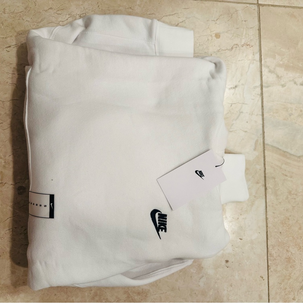 Nike Sweatshirt Mens White Black Futura Club Fleece Hoodie Sweater Hooded Size S - Picture 2 of 3